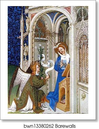 Les tr�s riches heures du Duc de Berry. Coronation of Mary. Detail by Limbourg Brothers, Art Print Les tr�s riches heures du Duc de Berry. Coronation of Mary. Detail by Limbourg Brothers, Art Print