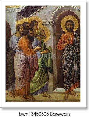 Maestà (back, crowning panel, detail of) Christ’s Appearance Behind Locked Doors by Duccio Di Buoninsegna, Art Print