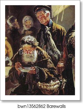 Lunch. Study for the painting "Flea market in Moscow". Detail by Vladimir Makovsky, Art Print