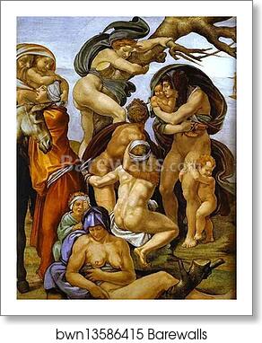 The Flood. Detail by Michelangelo, Art Print