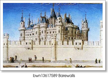 Les trÄ�s riches heures du Duc de Berry. October. Louvre Palace. Detail by Limbourg Brothers, Art Print