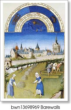 Les trÄ�s riches heures du Duc de Berry. June. Palais de la Cite and Sainte-Chapelle in Paris by Limbourg Brothers, Art Print