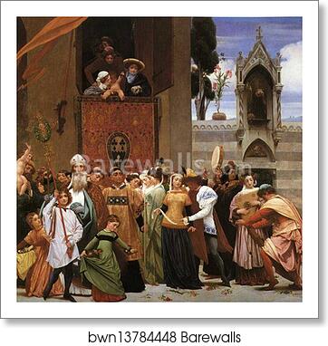 Cimabue's Celebrated Madonna is Carried in Procession through the Streets of Florence; in front of the Madonna, and Crowned with Laurels, walks CImabue Himself, with his Pupil Giotto; behind It Arnolfo Di Lapo, Gaddo Gaddi, Andrea Tafi, Niccola Pisano, Bu by Frederick Leighton, Art Print