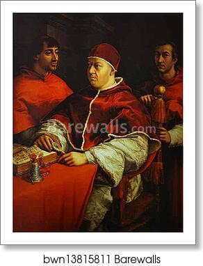 Portrait of Pope Leo X with Cardinals Giulio de' Medici and Luigi de' Rossi by Raphael, Art Print