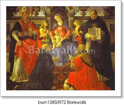 Madonna and Child Enthroned with Two Angels, St. Dionysius the Aereopagite and St. Dominic, Pope Clement and St. Thomas Aquinas by Domenico Ghirlandaio, Art Print Madonna and Child Enthroned with Two Angels, St. Dionysius the Aereopagite and St. Dominic, Pope Clement and St. Thomas Aquinas by Domenico Ghirlandaio, Art Print