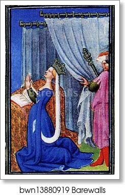 The Belles Heures of Jean de France, Duke de Berry. Page with Duchess de Berry Praying. Detail by Limbourg Brothers, Art Print