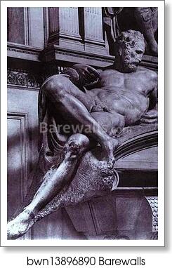 Tomb of Lorenzo de' Medici. Detail. Dusk by Michelangelo, Art Print
