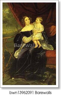 Portrait of Countess O.I.Orlova-Davydova and Her Daughter by Karl Brulloff, Art Print