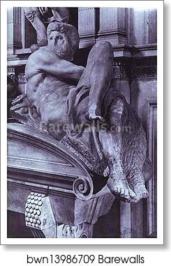 Tomb of Giuliano de' Medici. Detail. Day by Michelangelo, Art Print