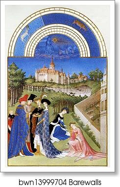 Les trÄ�s riches heures du Duc de Berry. April. Chateau de Dourdan by Limbourg Brothers, Art Print