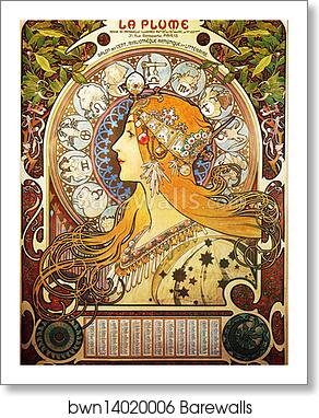 Champenois (Zodiac) 1897 by Alphonse Mucha, Art Print