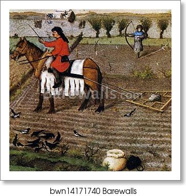 Les trÄ�s riches heures du Duc de Berry. October. Louvre Palace. Detail by Limbourg Brothers, Art Print