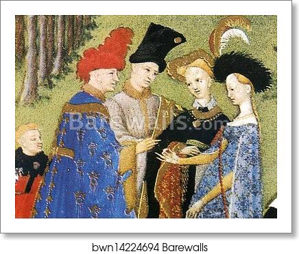 Les trÄ�s riches heures du Duc de Berry. April. Chateau de Dourdan. Detail by Limbourg Brothers, Art Print