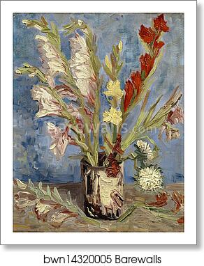 Vase with gladioli and China asters by Vincent Van Gogh, Art Print