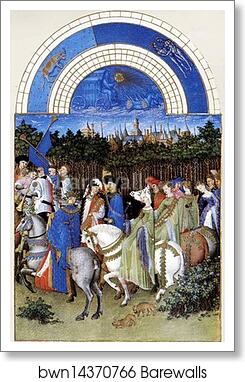 Les trÄ�s riches heures du Duc de Berry. May. Hotel de Neste, the Duke's Paris Residence by Limbourg Brothers, Art Print
