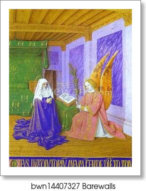 Second Annunciation. Miniature from the Book of Hours of Etienne Chevalie by Jean Fouquet, Art Print Second Annunciation. Miniature from the Book of Hours of Etienne Chevalie by Jean Fouquet, Art Print