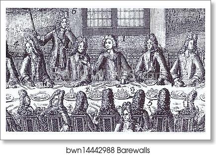The Wedding Feast of Peter I and Catherine in Winter Palace of Peter I in St. Petersburg February 19, 1712. Detail by Alexey Zubov, Art Print