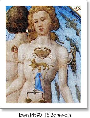 Les trÄ�s riches heures du Duc de Berry. Anatomical Zodiac Man. Detail by Limbourg Brothers, Art Print
