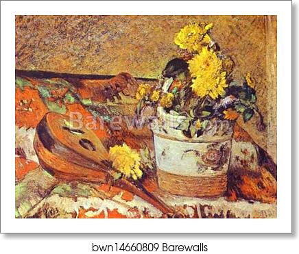 Mandolina and Flowers by Paul Gauguin, Art Print