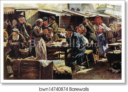 Lunch. Study for the painting "Flea market in Moscow" by Vladimir Makovsky, Art Print