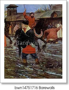 A XVII-century Moscow Street on a Holiday. Detail by Andrey Ryabushkin, Art Print