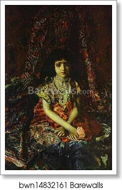 Portrait of a Girl against a Persian Carpet by Mikhail Vrubel, Art Print Portrait of a Girl against a Persian Carpet by Mikhail Vrubel, Art Print