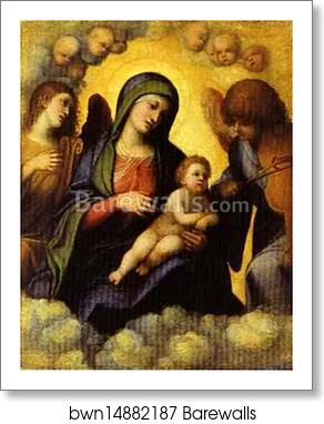 Madonna and Child in Glory with Angels by Correggio, Art Print