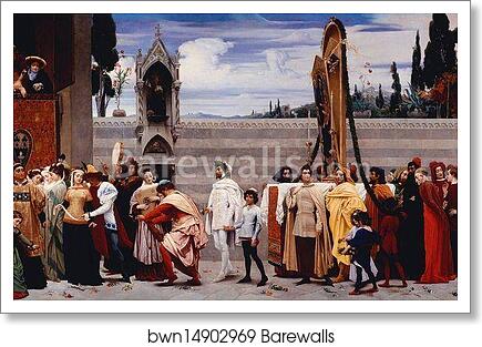 Cimabue's Celebrated Madonna is Carried in Procession through the Streets of Florence; in front of the Madonna, and Crowned with Laurels, Walks CImabue Himself, with his Pupil Giotto; Behind It Arnolfo Di Lapo, Gaddo Gaddi, Andrea Tafi, Niccola Pisano, Bu by Frederick Leighton, Art Print