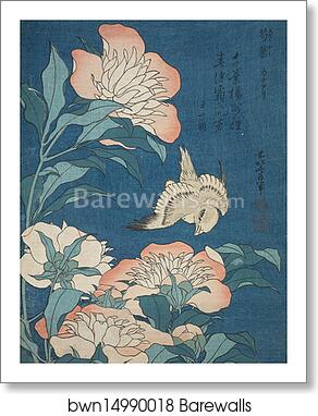 Peonies and Canary (Shakuyaku, kanaari), from an untitled series known as Small Flowers by Katsushika Hokusai, Art Print