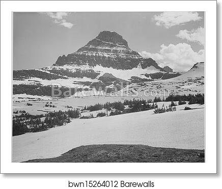 Looking across barren land to mountains, "From Logan Pass, Glacier National Park," Montana.  Photographs of National Parks and Monuments, compiled 1941 - 1942, documenting the period ca. 1933 - 1942 by Ansel Adams (1902-1984), Art Print
