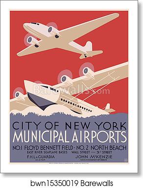 City of New York Municipal Airports (WPA) by Harry Herzog, Art Print