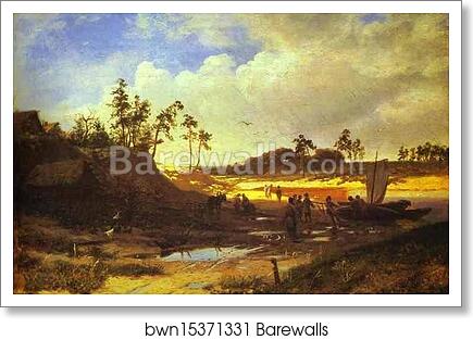 Peasants with a Boat on a Sandy Beach by Feodor Vasilyev, Art Print Peasants with a Boat on a Sandy Beach by Feodor Vasilyev, Art Print