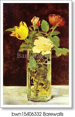Roses and Tulips in a Vase by Edouard Manet, Art Print
