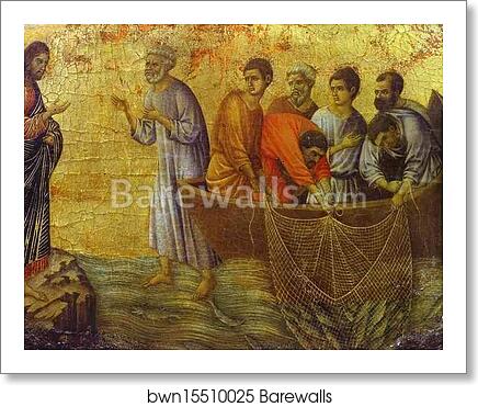 Maestà (back, crowning panel, detail of) Christ’s Appearance on Lake Tiberias by Duccio Di Buoninsegna, Art Print