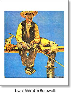 Gone Fishing by Norman Rockwell, Art Print