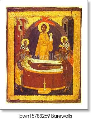 The Dormition. The reverse of The Don Virgin icon by Theophanes The Greek, Art Print The Dormition. The reverse of The Don Virgin icon by Theophanes The Greek, Art Print