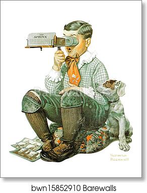 Boy with Stereoscope by Norman Rockwell, Art Print