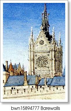 Les trÄ�s riches heures du Duc de Berry. June. Palais de la Cite and Sainte-Chapelle in Paris. Detail by Limbourg Brothers, Art Print
