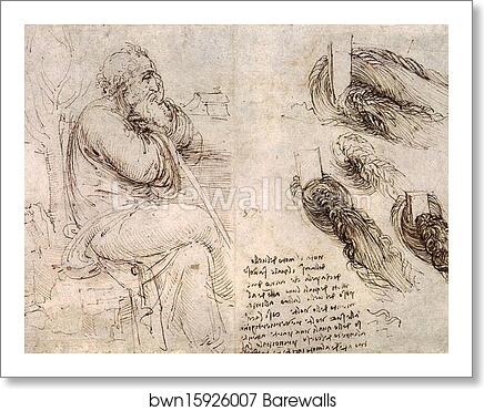 Old Man with Water Studies by Leonardo Da Vinci, Art Print