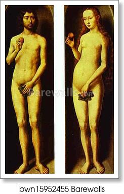 Adam and Eve. The reverse side of the wings of the Altar of Saints John the the Baptist and John the Evangelist by Hans Memling, Art Print