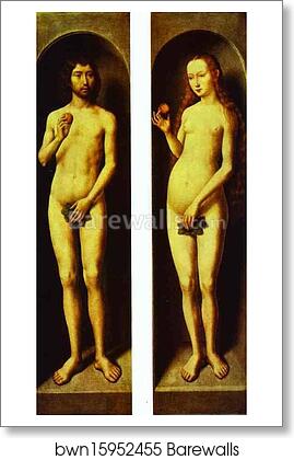 Adam and Eve. The reverse side of the wings of the Altar of Saints John the the Baptist and John the Evangelist by Hans Memling, Art Print Adam and Eve. The reverse side of the wings of the Altar of Saints John the the Baptist and John the Evangelist by Hans Memling, Art Print