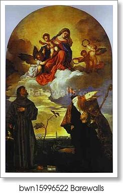 Madonna in Glory with the Christ Child and Saints Francis and Alvise with the Donor Alvise Gozzi by Titian, Art Print