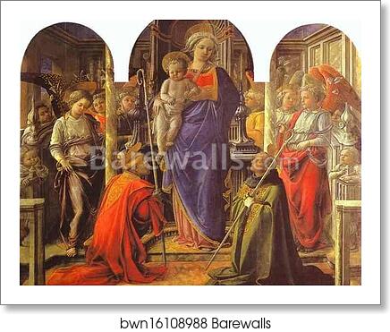 Virgin and Child Surrounded by Angels with St. Frediano and St. Augustine (The Barbadori Altarpiece) by Fra Filippo Lippi, Art Print