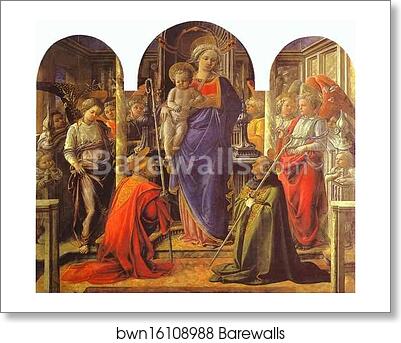 Virgin and Child Surrounded by Angels with St. Frediano and St. Augustine (The Barbadori Altarpiece) by Fra Filippo Lippi, Art Print Virgin and Child Surrounded by Angels with St. Frediano and St. Augustine (The Barbadori Altarpiece) by Fra Filippo Lippi, Art Print