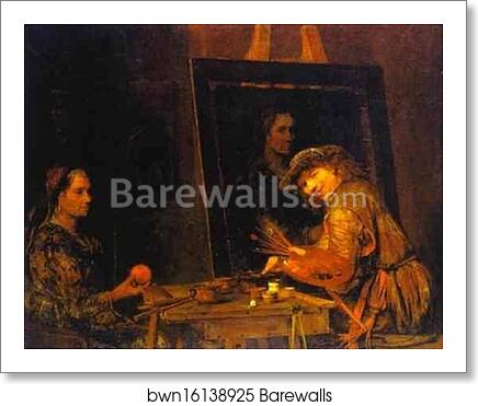 Self-Portrait at an Easel Painting an Old Woman by Aert De Gelder, Art Print