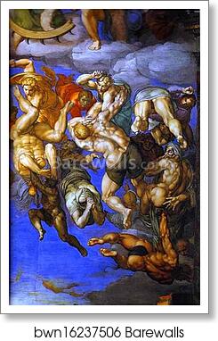 The Last Judgment. Detail by Michelangelo, Art Print