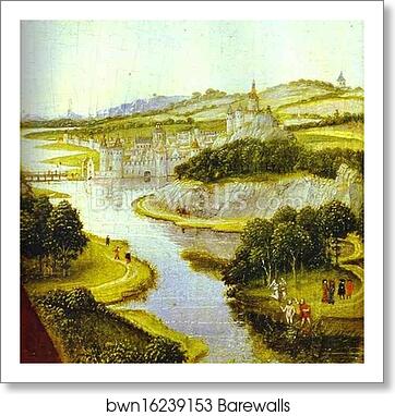 Braque Triptych. Detail of Landscape behind St. John the Baptist by Rogier Van Der Weyden, Art Print Braque Triptych. Detail of Landscape behind St. John the Baptist by Rogier Van Der Weyden, Art Print