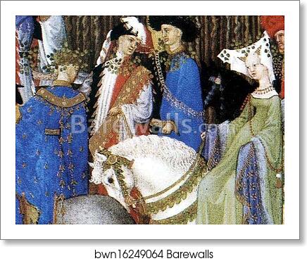 Les trÄ�s riches heures du Duc de Berry. May. Hotel de Neste, the Duke's Paris Residence. Detail by Limbourg Brothers, Art Print