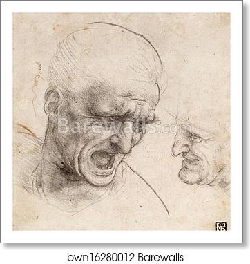 Study of Two Warriors' Heads for the Battle of Anghiari by Leonardo Da Vinci, Art Print