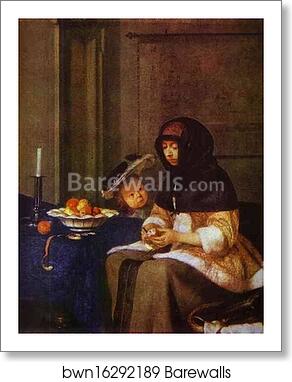 Lady Peeling an Apple by Gerard Terborch, Art Print